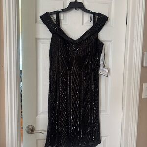 Macy's Black Sequin V‑Neck Cocktail Dress
